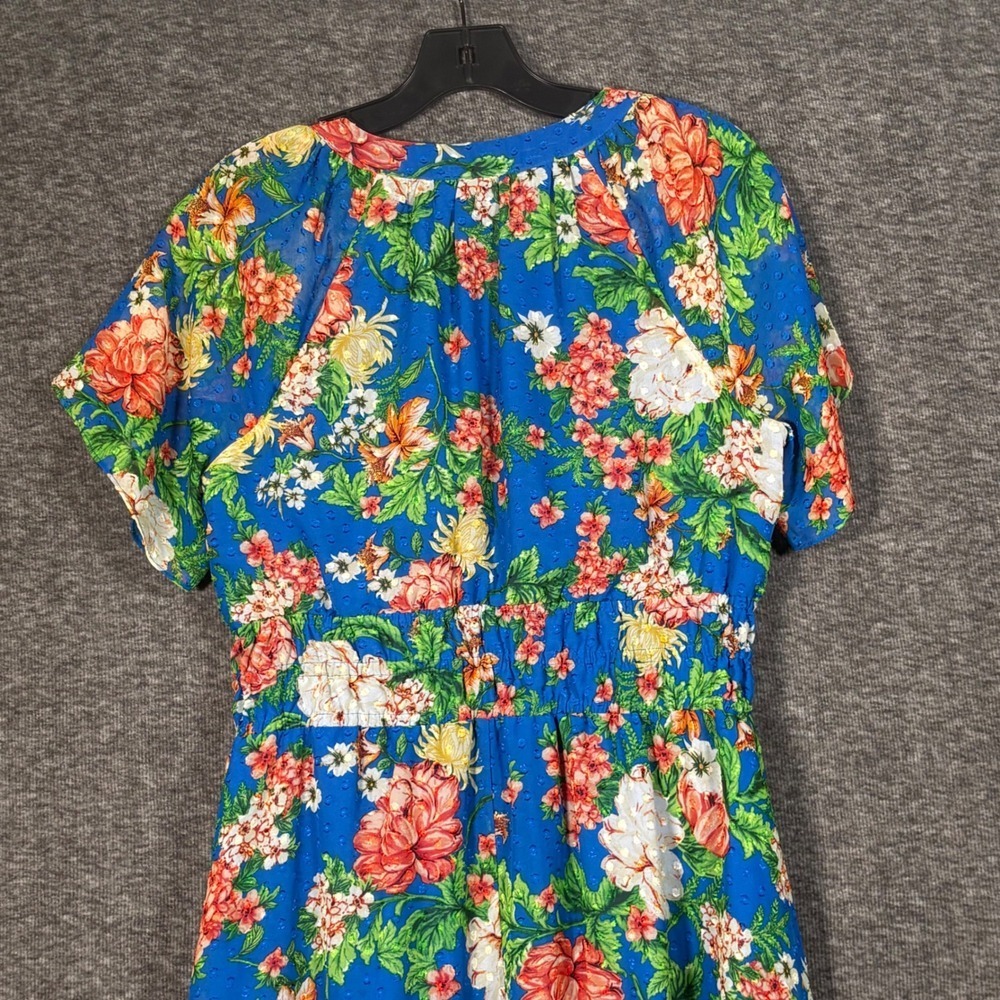 Kensie Blue Floral Swiss Dot Smocked Waist High Low Midi Dress Size 8 - Picture 6 of 9